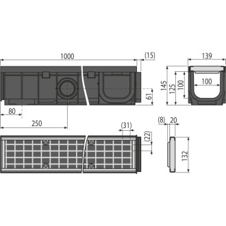 ALCA  AVZ102-R103 Venkovní žlab 100 mm s plastovým rámem a pozinkovaným roštem B125
