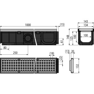 ALCA  AVZ103-R104 Venkovní žlab 100 mm s kovovým rámem a pozinkovaným roštem C250