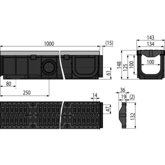 ALCA  AVZ103-R403 Venkovní žlab 100 mm s kovovým rámem a kompozitním roštem C250