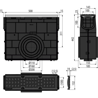 ALCA  AVZ103R-R202 Venkovní žlabová vpust pro AVZ103 s kov. rámem a litinovým roštem C250