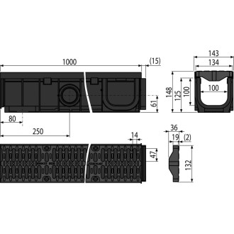 ALCA  AVZ104-R402 Venkovní žlab 100 mm s plastovým rámem a kompozitním roštem B125
