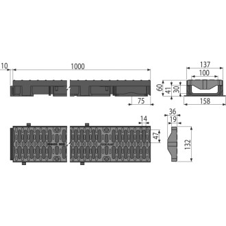 ALCA  AVZ112-R402 Low - Venkovní žlab 60 mm s plastovým rámem a kompozitním roštem B125