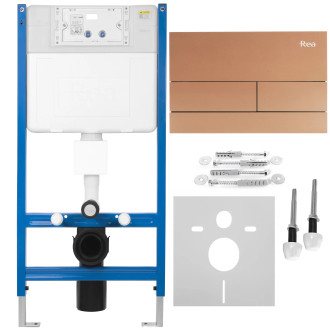 REA Podomítkový WC systém + tlačítka T Brush Copper KPL-E0053