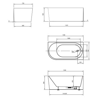 TIBERA R rohová stojící vana, 150x75cm, bílá E1035