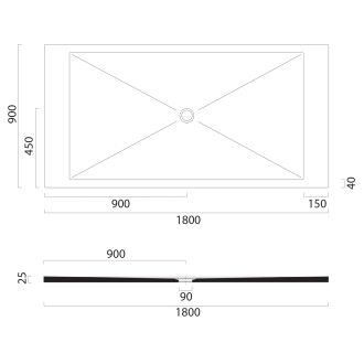 Keramická sprchová vanička, obdélník 180x90x2cm, agave mat