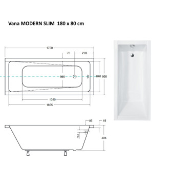 BESCO vana MODERN SLIM 180 (1800x700 mm), bez nožiček VANMOD18SLIM