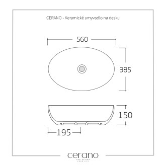 CERANO Keramické umyvadlo na desku Ezro bílá lesklá 56x38,5 cm CER-428416