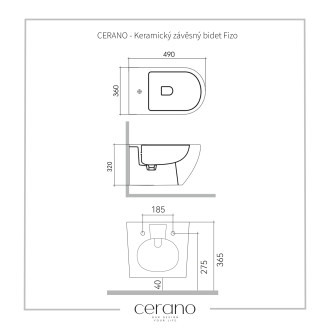 CERANO Keramický závěsný bidet Fizo bílá matná 36x37x49 cm CER-417413