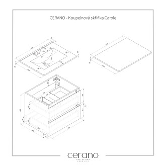 CERANO Koupelnová skříňka Carole s deskou pod umyvadlo bílá matná 60x49,8x46 cm CER-476291