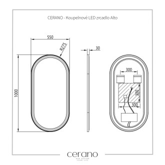 CERANO Koupelnové LED zrcadlo Alto, kovový rám černá matná 55x100 cm CER-NT8144G-55X100