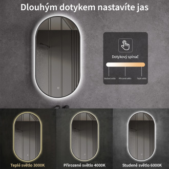 CERANO Koupelnové LED zrcadlo Balzo, kovový rám černá matná 55x100 cm CER-NT8144H-55X100