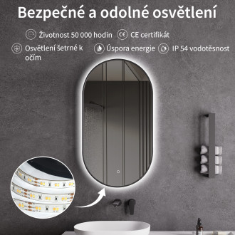 CERANO Koupelnové LED zrcadlo Balzo, kovový rám černá matná 55x100 cm CER-NT8144H-55X100