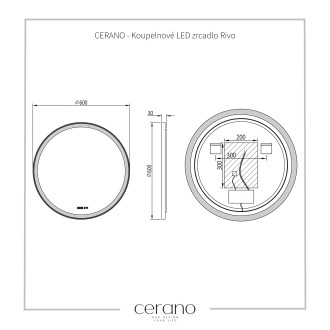 CERANO Koupelnové LED zrcadlo Rivo, kovový rám černá matná 60 cm CER-NT8232A60