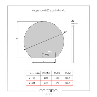 CERANO Koupelnové LED zrcadlo Rondo ? 140 cm CER-NT2153-140