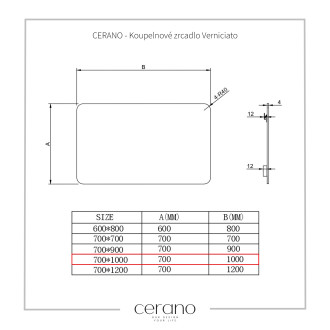 CERANO Koupelnové obdelníkové zrcadlo Verniciato 100x70 cm CER-429259