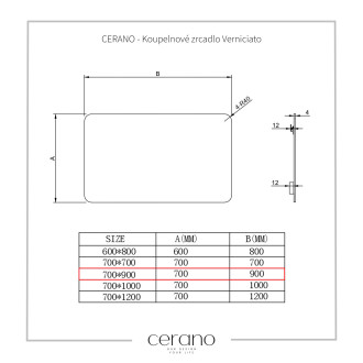 CERANO Koupelnové obdelníkové zrcadlo Verniciato 90x70 cm CER-429256