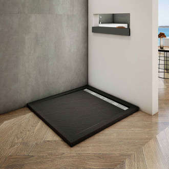 CERANO Sprchová vanička čtvercová Docia sifon+nerezový kryt černá matná 80x80cm CER-LMR88