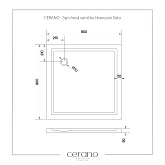 CERANO Sprchová vanička čtvercová Soto bílá lesklá 90x90 cm CER-425542
