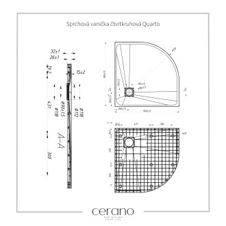 CERANO Sprchová vanička čtvrtkruhová Quarto bílá matná 90x90 cm CER-414761
