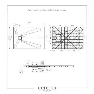 CERANO Sprchová vanička obdélníková Gusto bílá matná 90x80