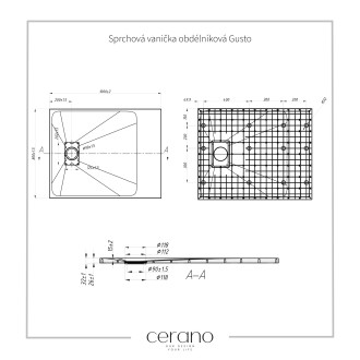 CERANO Sprchová vanička obdélníková Gusto černá matná 100x80 cm CER-414629