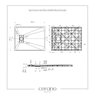 CERANO Sprchová vanička obdélníková Gusto černá mat 90x80