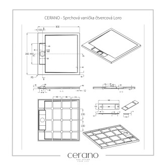 CERANO Sprchová vanička z litého mramoru čtvercová Loro bílá matná 90x90 cm CER-437087
