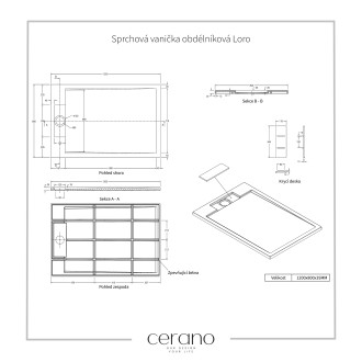 CERANO Sprchová vanička z litého mramoru obdélníková Loro bílá matná 120x80 cm CER-413609