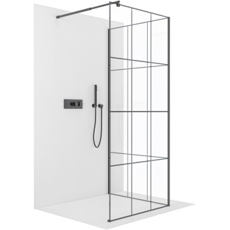 CERANO Sprchová zástěna Walk-in Onyx Corner Round L/P černá mat, industriální sklo 90x200