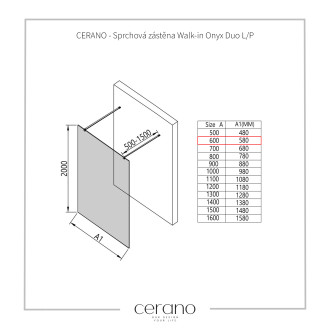 CERANO Sprchová zástěna Walk-in Onyx Duo L/P  černá mat, grafitové sklo 60x200