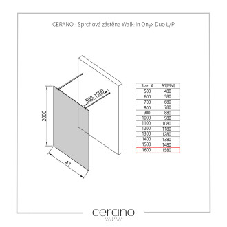 CERANO Sprchová zástěna Walk-in Onyx Duo L/P  chrom, transparent sklo 160x200