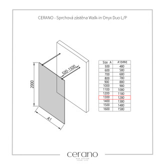 CERANO Sprchová zástěna Walk-in Onyx Duo L/P kulatá  8mm chrom/industriální sklo 130x200
