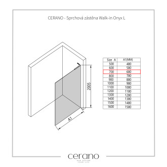 CERANO Sprchová zástěna Walk-in Onyx L/P L-levá  černá mat, grafitové sklo 70x200