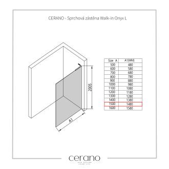 CERANO Sprchová zástěna Walk-in Onyx L/P L-pravá  chrom, rýhované sklo 150x200