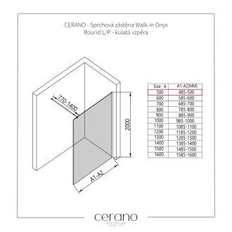 CERANO Sprchová zástěna Walk-in Onyx L/P černá matná, grafitové sklo 50x200 cm CER-426397