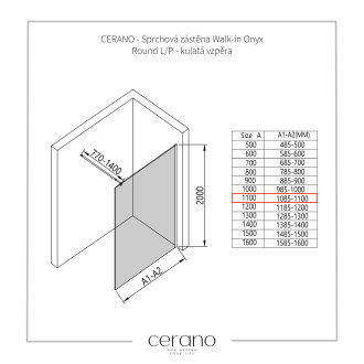 CERANO Sprch.zástěna Walk-in Onyx L/P černá mat., transp.sklo 110x200cm CER-DY101B-110-200