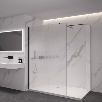 CERANO Sprchová zástěna Walk-in Onyx T L/P  černá mat, rýhované sklo 140x60