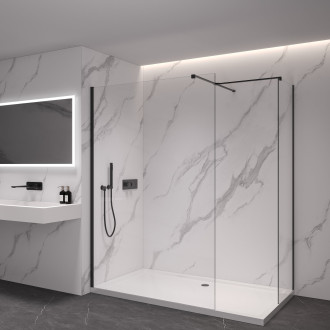 CERANO Sprchová zástěna Walk-in Onyx T L/P  černá mat, transparent sklo- 160x130
