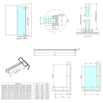 ARCHITEX CHROM sprchová zástěna 862mm, sklo Flute AXC90FL
