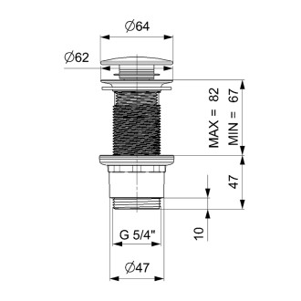 Umyvadlová výpust 5/4“, click-clack, velká zátka, 10-80mm, ABS/černá mat CV1132B