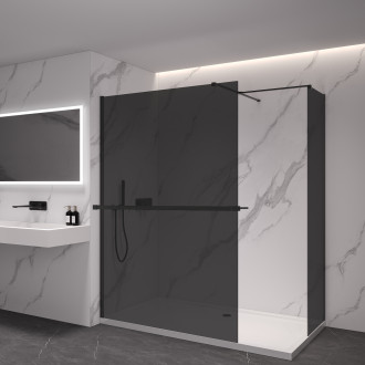 CERANO Sprchová zástěna Walk-in Onyx T L/P +držák černá mat, grafitové sklo 160x140