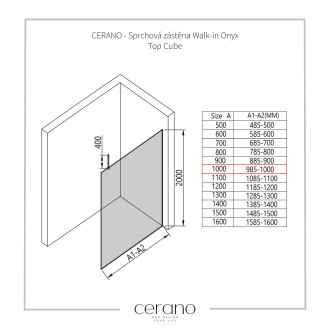 CERANO Sprchová zástěna Walk-in Onyx Top Cube L/P  chrom, grafitové sklo 100x200