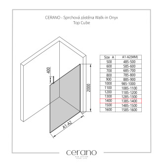 CERANO Sprchová zástěna Walk-in Onyx Top Cube L/P  chrom, rýhované sklo 140x200