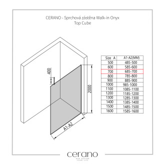 CERANO Sprchová zástěna Walk-in Onyx Top Cube L/P  chrom, rýhované sklo 70x200