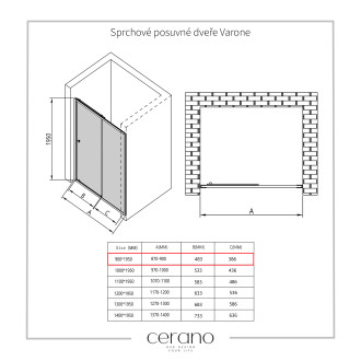 CERANO Sprchové posuvné dveře Varone L/P chrom, transp.sklo 90x195 cm CER-DY505-90-195