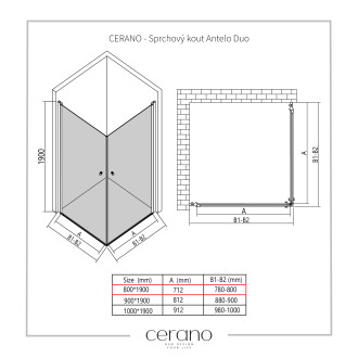 CERANO Sprchový kout Antelo Duo L/P černá mat, transparent sklo 110x110 křídlový