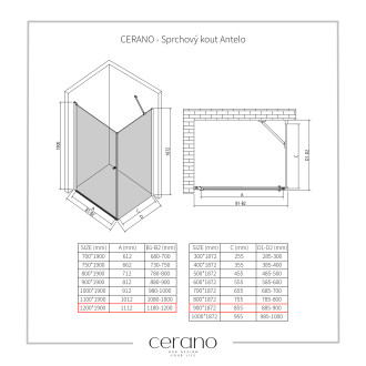 CERANO Sprchový kout Antelo L/P chrom, transparent sklo 120x90 křídlový
