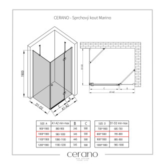CERANO Sprchový kout Marino L/P černá matná, transp.sklo 100x80 cm křídlový CER-422871