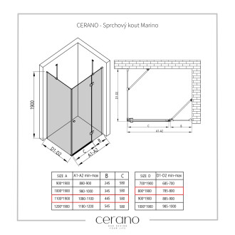 CERANO Sprchový kout Marino L/P černá matná, transp.sklo 110x80 cm křídlový CER-422886