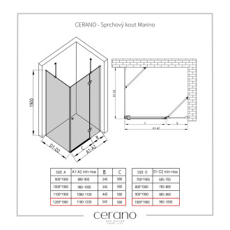 CERANO Sprchový kout Marino L/P černá matná, transp.sklo 120x100 cm křídlový CER-422907